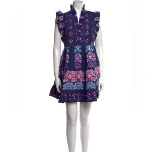 Caroline Constas Navy Blue Half Moon Print Mini Dress Size XS